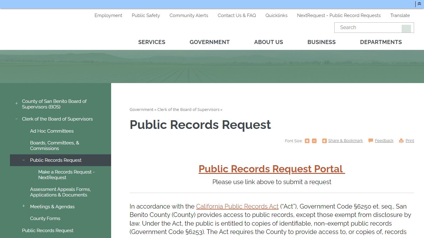 Public Records Request | San Benito County, CA