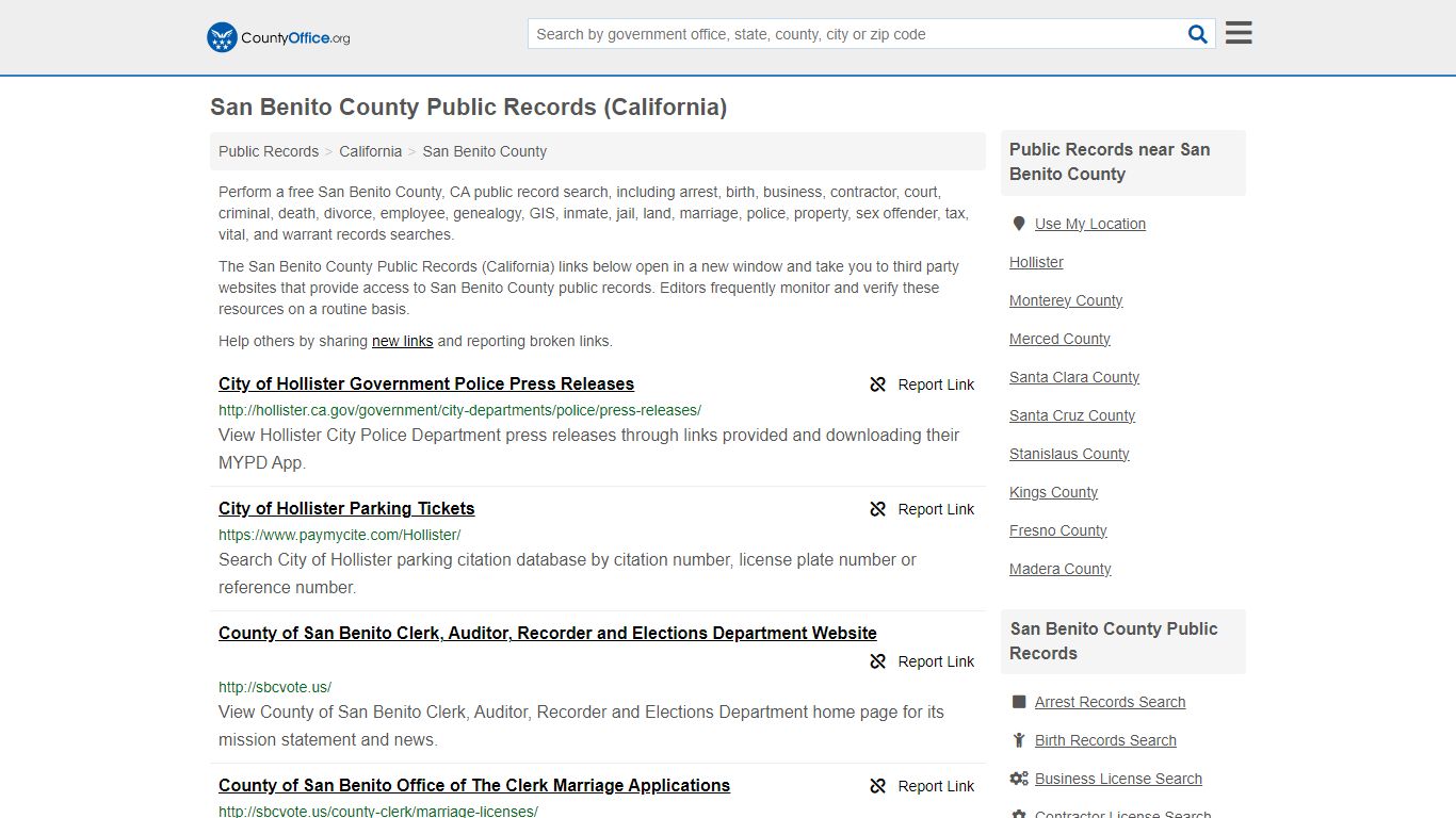 San Benito County Public Records (California) - County Office